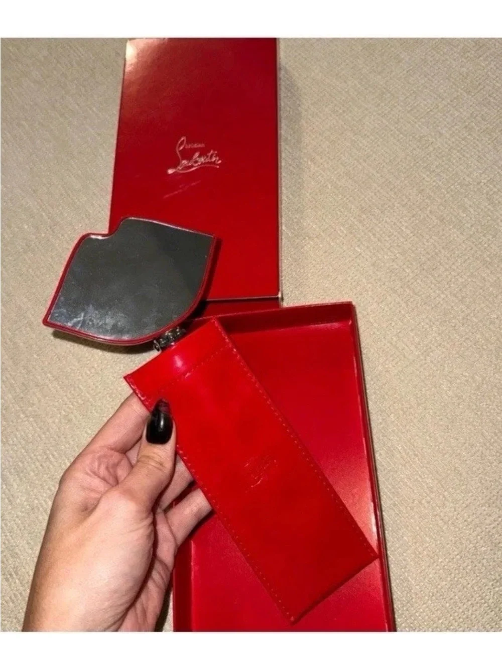 Christian Louboutin Glossy Red Lip Hand Mirror with Script Details